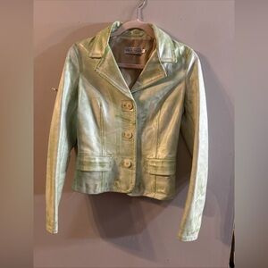 Vera Pelle Light Green Leather Blazer